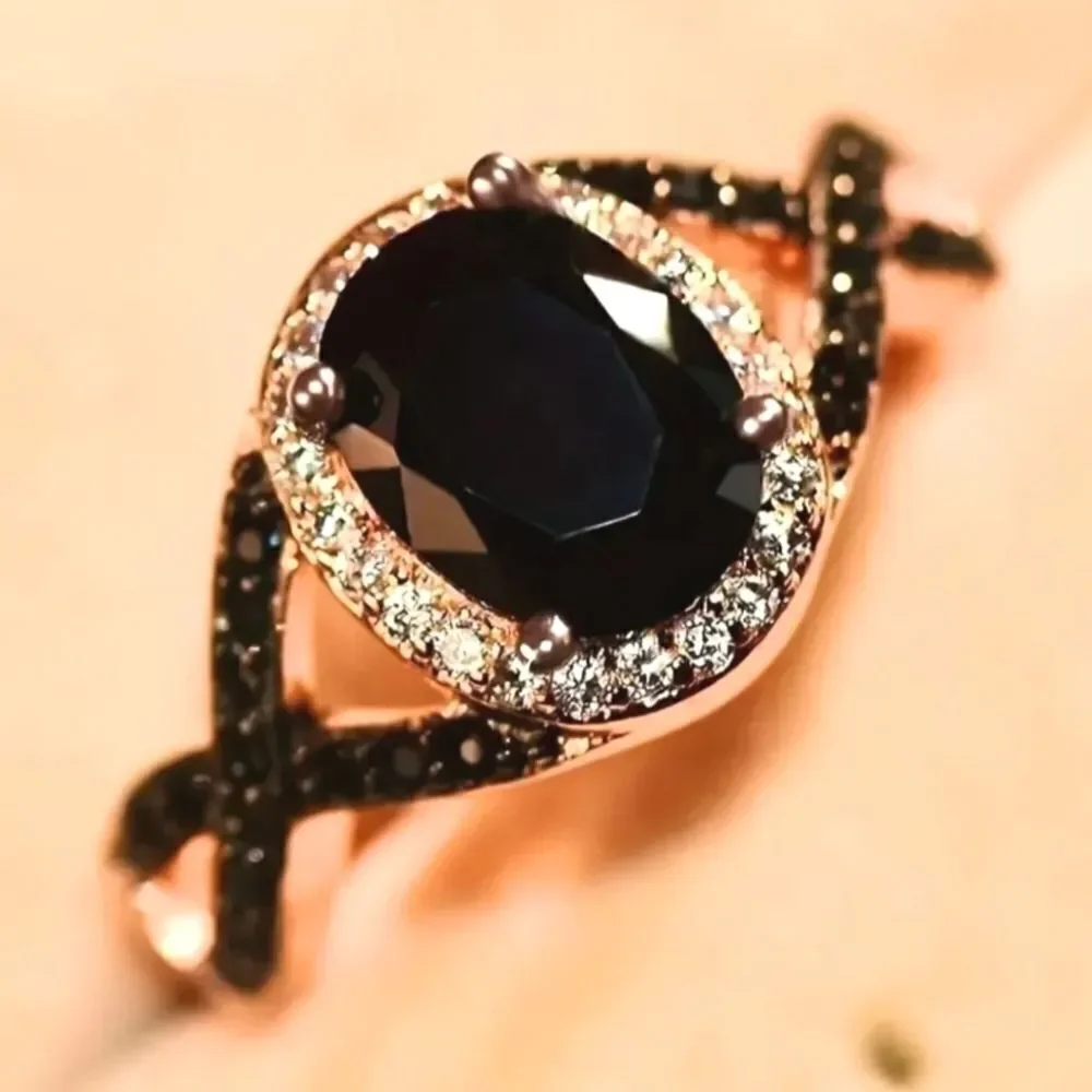 Retro black Zircon Temperament ring sz 8